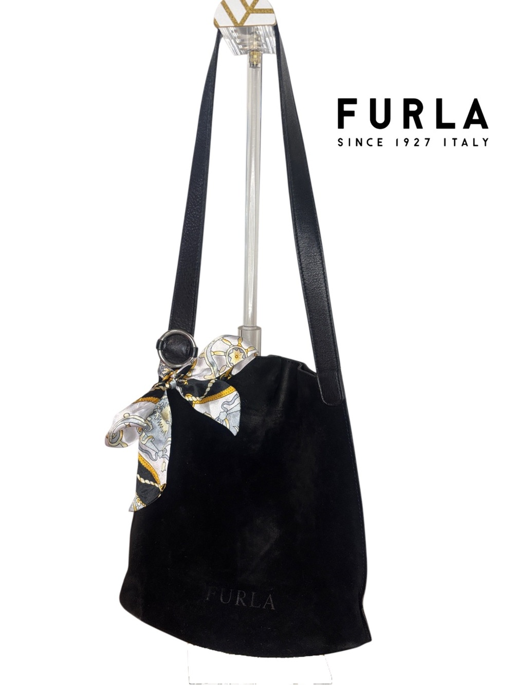 Furla Black Suede & Leather Shoulder Bag